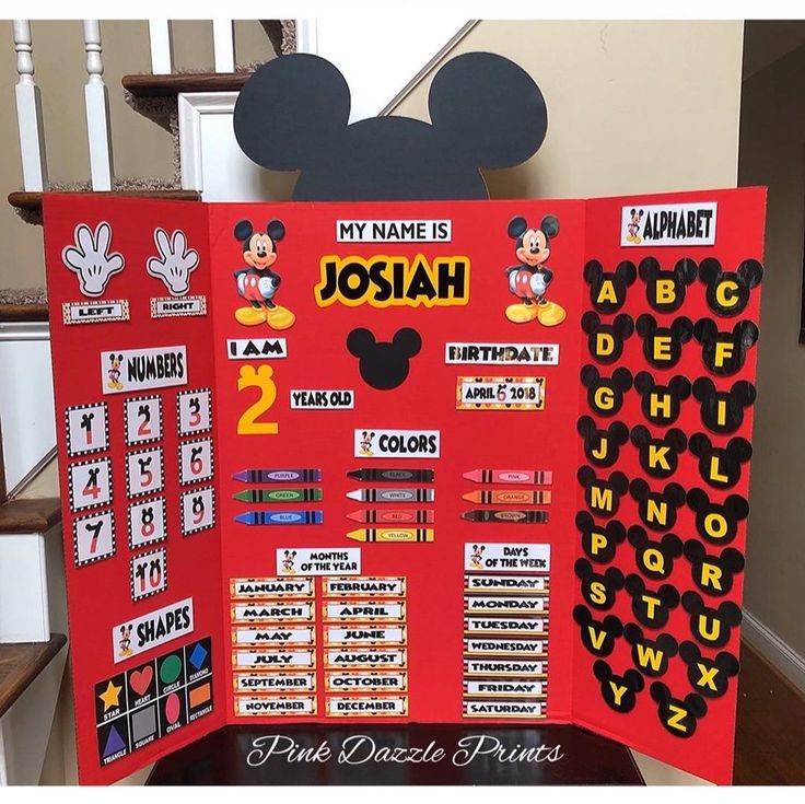 a mickey mouse birthday display with name and age