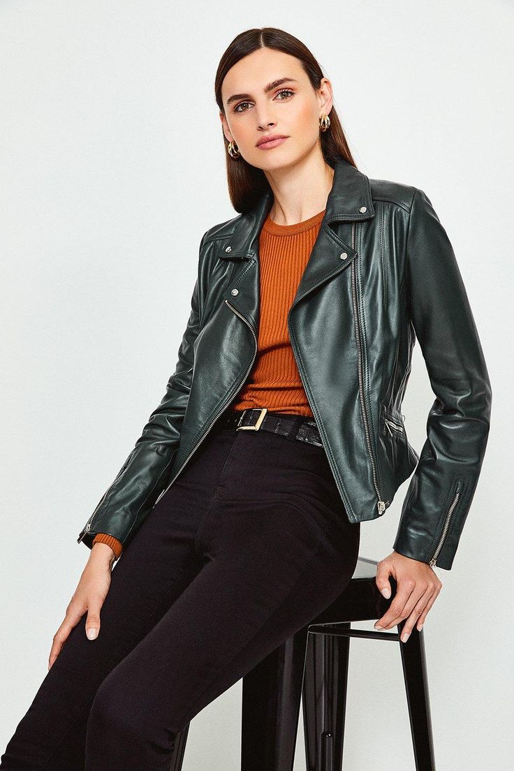 A Real Signature Item, This Leather Jacket Keeps You Looking Stylish From Season To Season. Using Expertly Placed Panelling To Create A Lightly Tailored Silhouette, The Biker Comes Cropped At The Waist For A Flattering Look. Our Signature Km-Branded Buttons And Glossy Zips Also Give The Classic Leather An Ultra-Premium Feel. Moto Leather Jacket With Asymmetrical Zip For Work, Biker Style Cropped Jacket For Work, Spring Leather Biker Cropped Jacket, Fall Moto Biker Jacket For Workwear, Moto Biker Jacket For Fall Workwear, Spring Biker Cropped Leather Jacket, Fall Moto Style Biker Jacket For Work, Trendy Leather Jacket With Asymmetrical Zip, Moto Leather Jacket For Fall Workwear