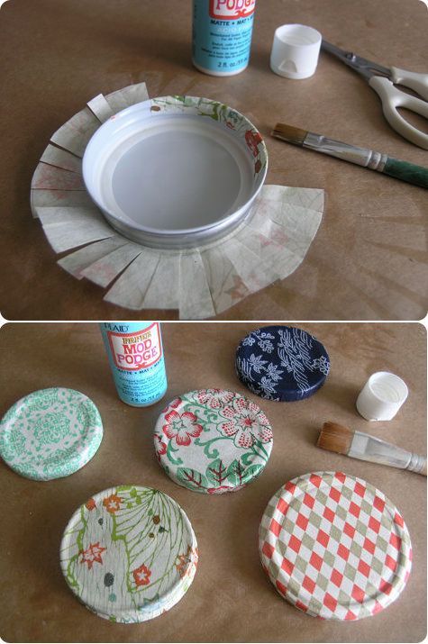 three different pictures of plates and spoons on a table with paper napkins, paintbrushes, and scissors