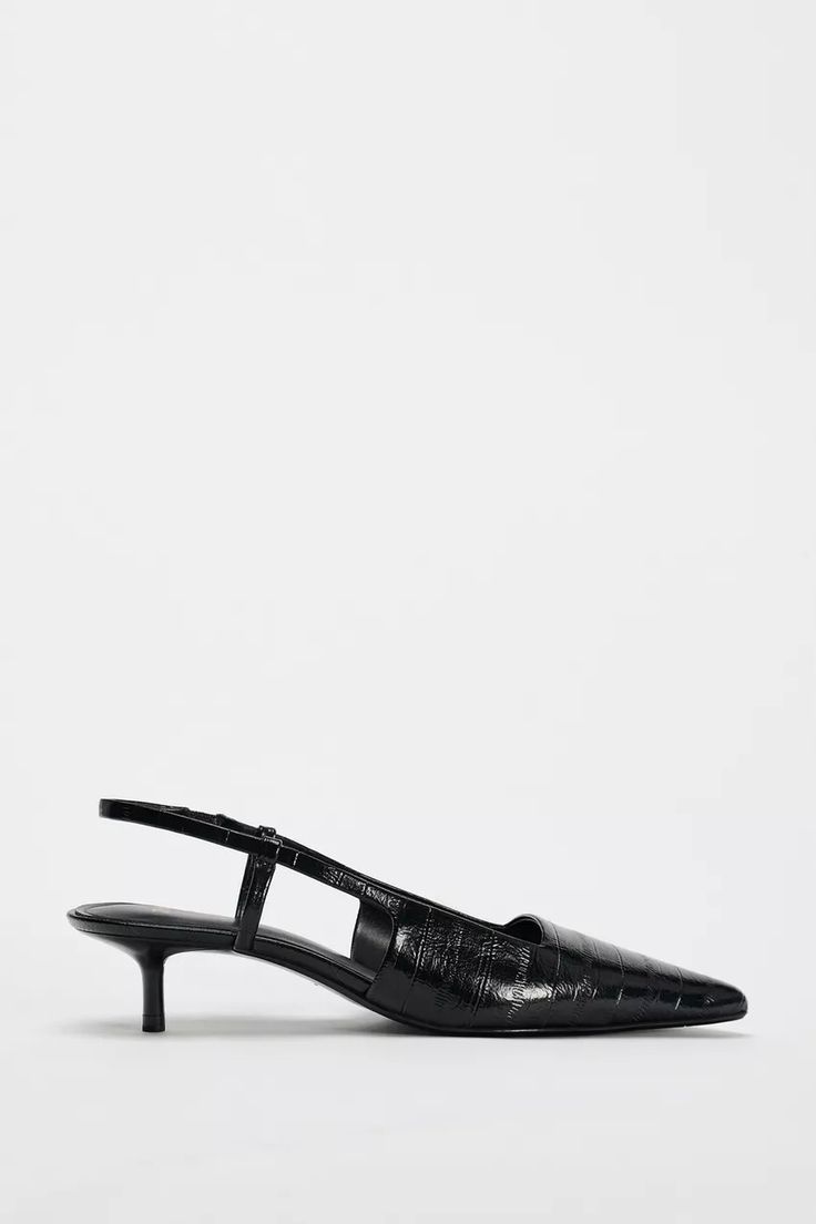 SLINGBACK KITTEN HEELS - Black | ZARA United States Slingback Kitten Heels, Trench Jacket, Slingback Shoes, Cardigan Sweater Dress, Leather Shirt, Kitten Heel, Zara United States, Black Heels, Tank Shirt