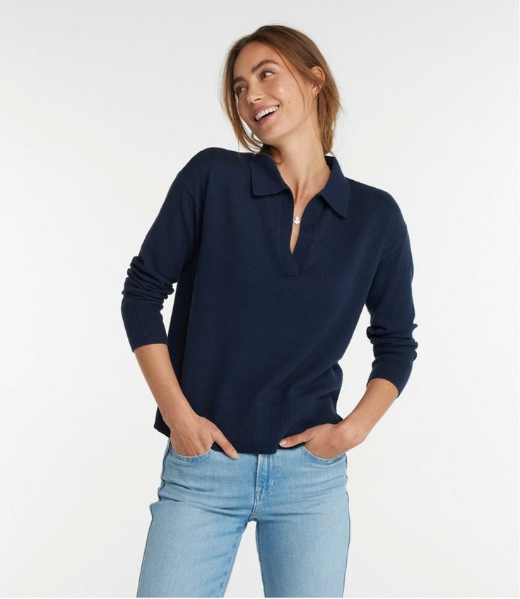 Women's Cotton/Cashmere Sweater, Polo | Sweaters at L.L.Bean Polo Sweater Outfit, Sweater Polo, Fall Wardrobe Essentials, Polo Women, Fall Capsule Wardrobe, Kids Outerwear, Women's Sweaters, Polo Sweater, Shop Mens Clothing