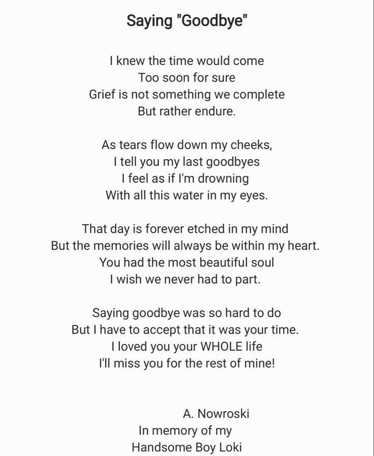 a poem written in black and white with the words saying goodbye