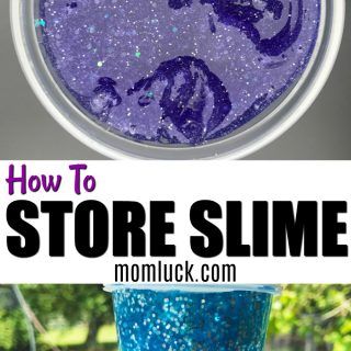 how to store slime in a glass with blue liquid and glitter on the bottom