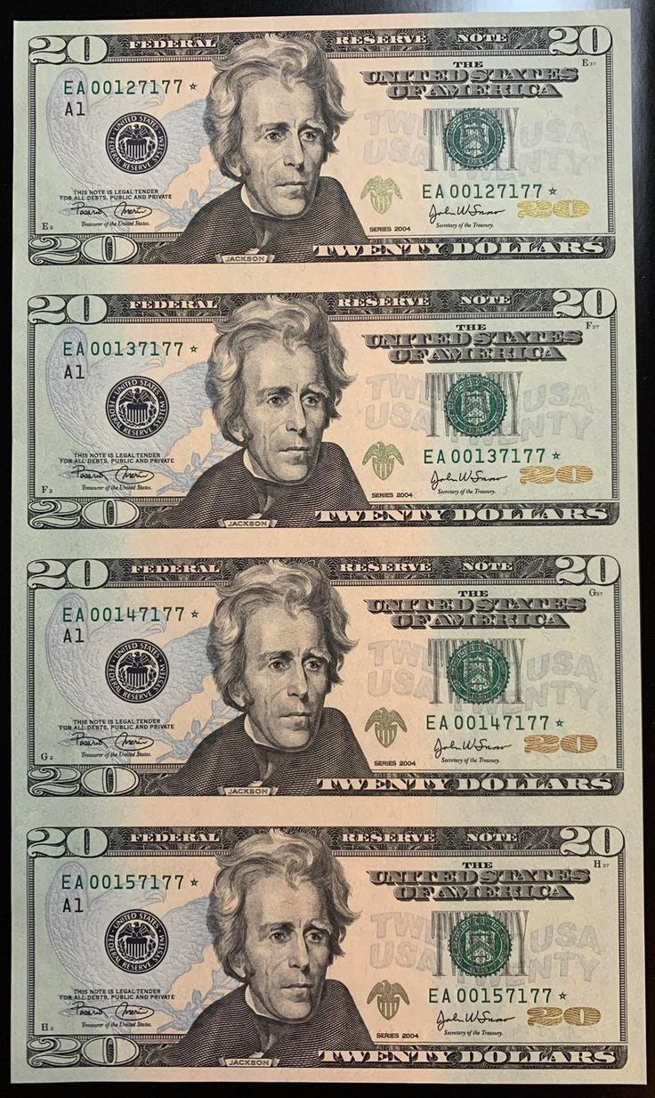 four bills with the faces of three men on each one, and two are in different positions