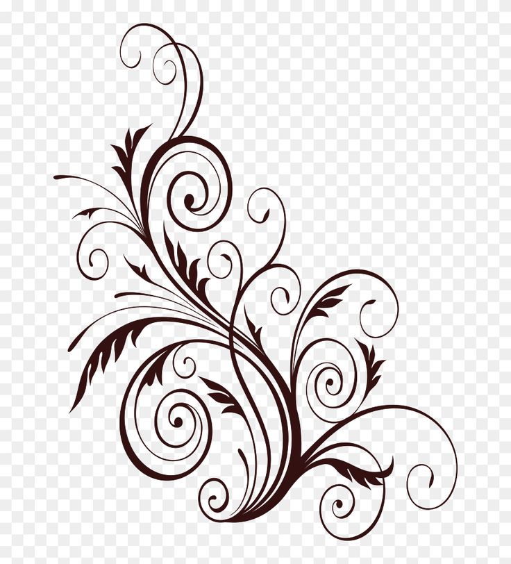 a black and white floral design with swirls on transparent background, hd png