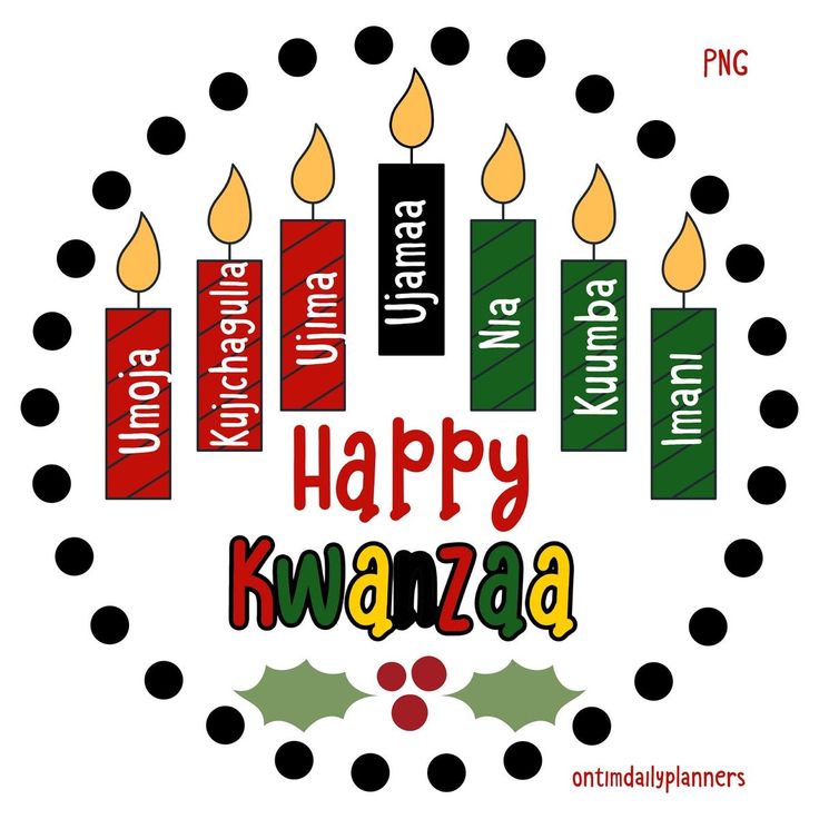 happy kwanzaa with candles and holly wreath on polka dot background for hanukkah