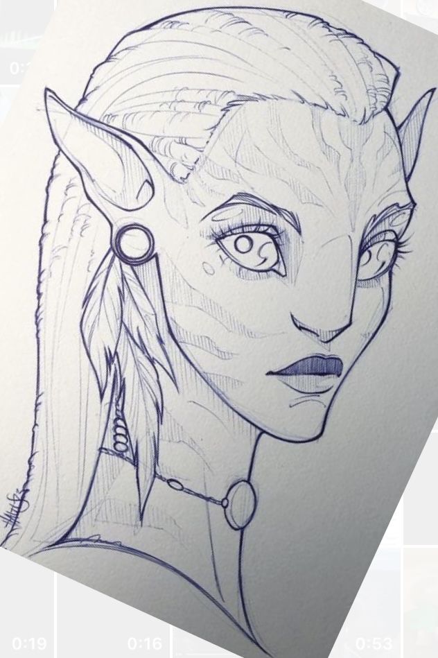 a drawing of a woman with horns on her head and ears in the shape of an elf's head