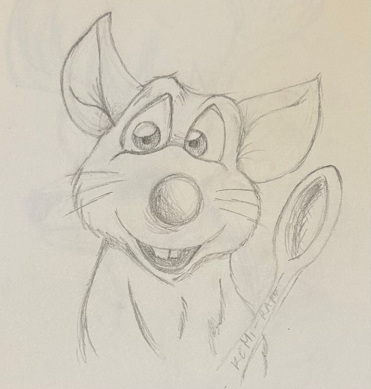 a pencil drawing of a mouse from the movie ratty, with one eye open