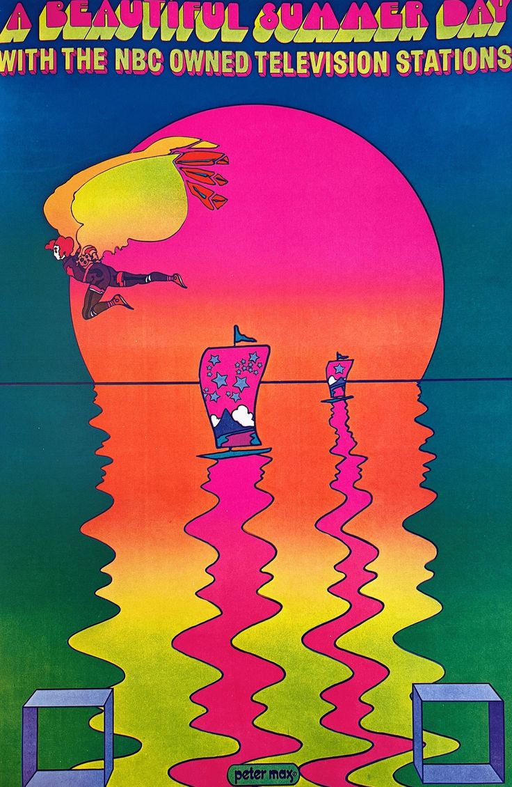 "NBC by Peter Max Psychedelic Pop Art Poster from \"Poster Book\" 1970  Image Size: 16 x 11.5 in.  Approx. frame size: 20 x 17 in.  Condition: Good Edition: From \"Poster Book\" published by Crown Publishers Inc. New York" Peter Max Art, Poster Book, Peter Max, Pop Art Posters, Pop Art Print, Design Graphique, Cool Posters, Retro Art, Beautiful Summer