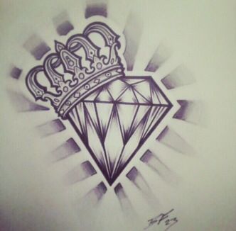 a drawing of a diamond with a crown on top