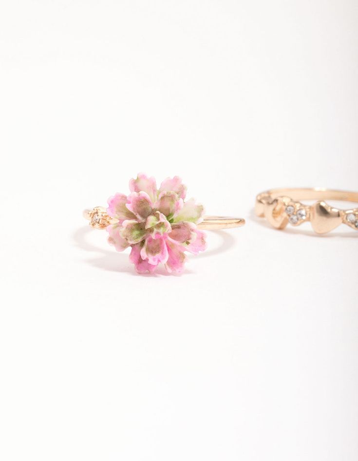 Curate a collection your love with our selection of trending and timeless jewellery pieces at Lovisa. Mix and match your stack with our wide range of rings with gold, silver and rose gold settings. Discover stacking rings in a range of different designs, or stand out with a new statement ring. | Lovisa Gold Flower Butterfly Ring Pack, Size: Small/Medium, Pink Rose Gold Flower Ring For Promise, Rose Gold Flower Promise Ring, Dainty Pink Gold Flower Jewelry, Delicate Flower Shaped Pink Gold Jewelry, Rose Gold Flower-shaped Promise Ring, Delicate Pink Gold Flower Jewelry, Feminine Rose Gold Promise Ring, Delicate Rose Gold Flower Shaped Ring, Delicate Rose Gold Flower-shaped Ring