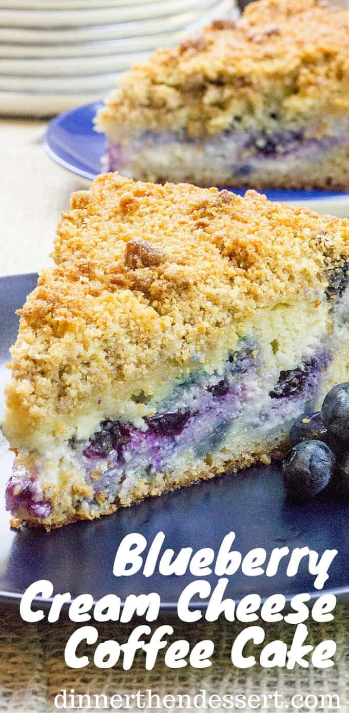 blueberry cream cheese coffee cake on a plate