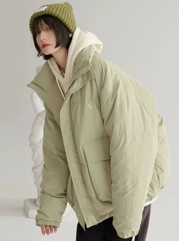 ❤︎Loose oversized double pocket down jacket❤︎ Oversized Outerwear With Double-lined Hood For Outdoor, Oversized Khaki Outerwear With Double-lined Hood, Oversized Solid Double-breasted Outerwear, Cotton Winter Outerwear With Double-lined Hood, Oversized Cotton Outerwear With Double-lined Hood, Outfit Oversize, College Bags, Heart Bag, Gift Of Time