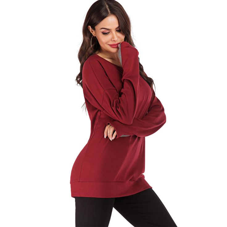 Wine Red Long Sleeve Pullover Sweatshirt Red Winter Sweater For Loungewear, Crew Neck Hoodie For Fall, Solid Crew Neck Hoodie For Fall, Red Relaxed Fit Sweatshirt For Winter, Red Crew Neck Sweater Solid Color, Red Oversized Sweatshirt For Fall, Red Crew Neck Sweater With Solid Color, Oversized Red Sweatshirt For Fall, Red Solid Color Crew Neck Sweater