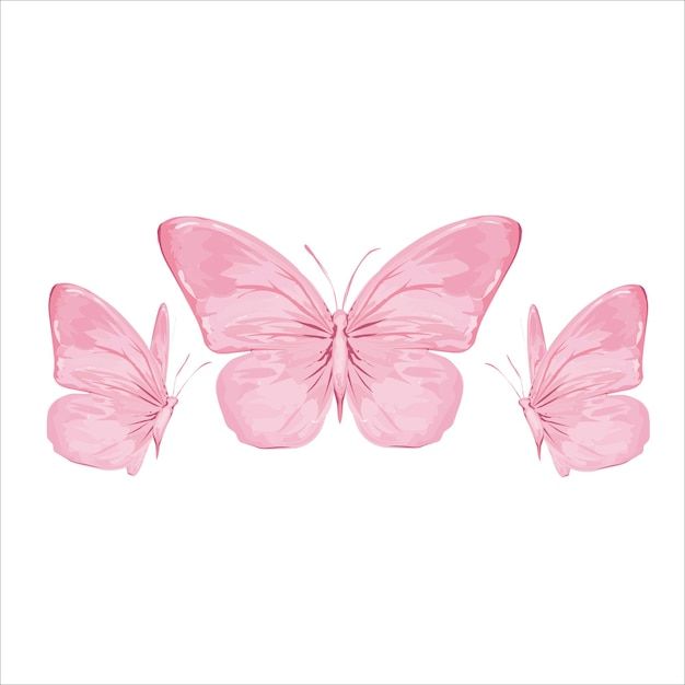 three pink butterflies on a white background