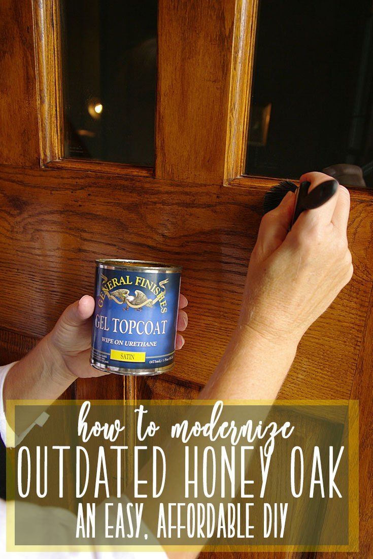 a person holding a can of food with the words how to modling outdated honey oak an easy, affordable diy