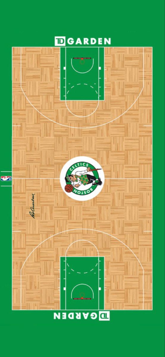 an overhead view of a basketball court with the words boarden in white and green