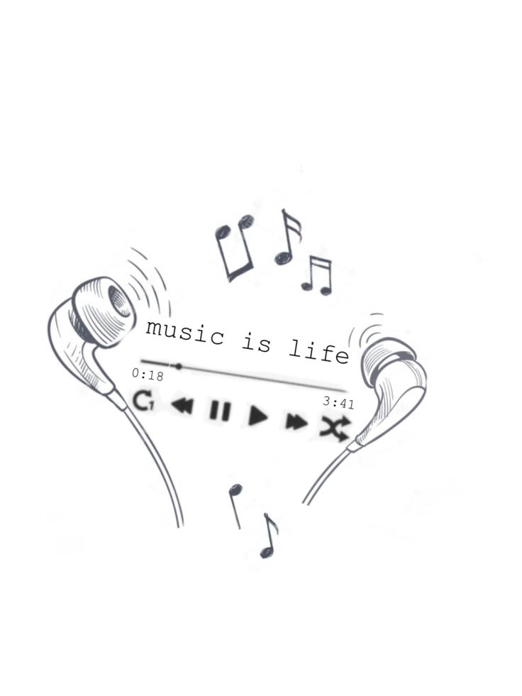 music is life with headphones and musical notes