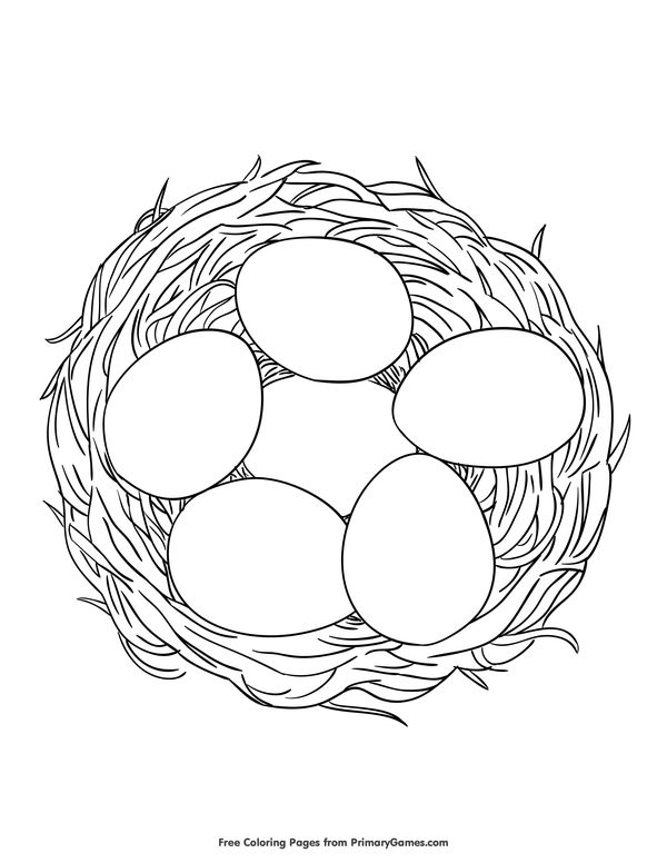 three eggs in a nest coloring page