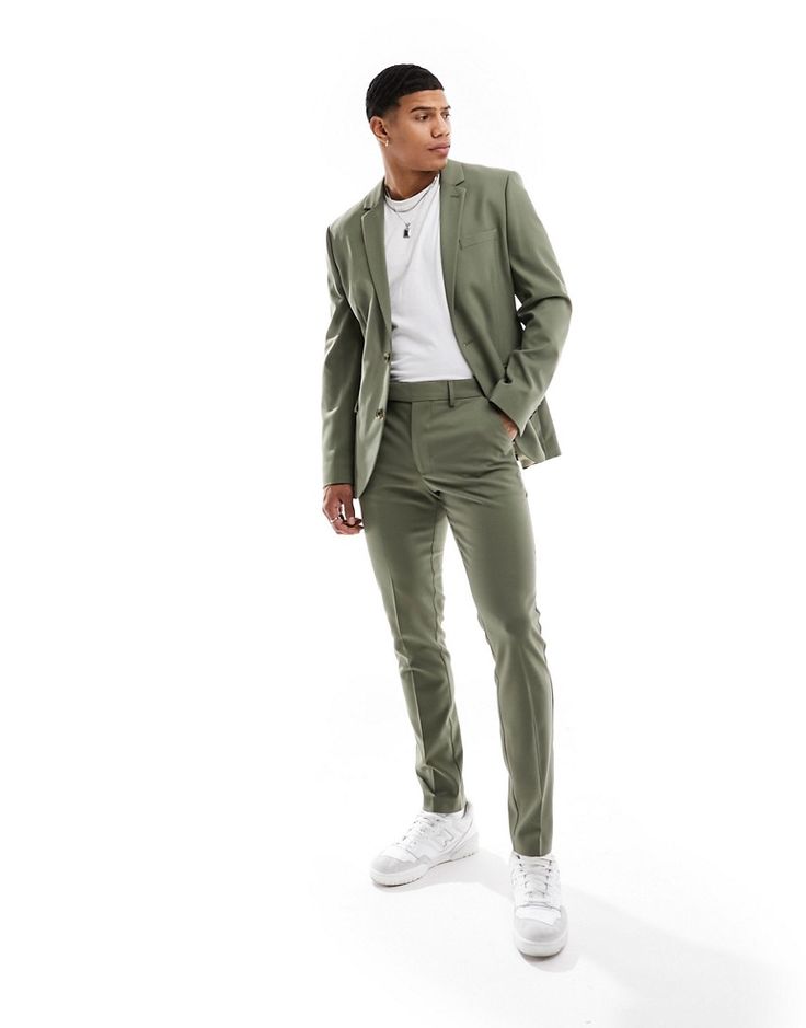 Suit pants by ASOS DESIGN Do the smart thing Regular rise Belt loops Functional pockets Skinny fit Suit With Tee Shirt Men, Streetwear Wedding Outfit, Guest Wedding Outfits Men, Civil Wedding Outfit Men, Semi Formal Men Outfit Wedding, Men Summer Wedding Outfit Guest, Hoco Fits For Guys, Wedding Outfit Men Guest, Vintage Fits Men