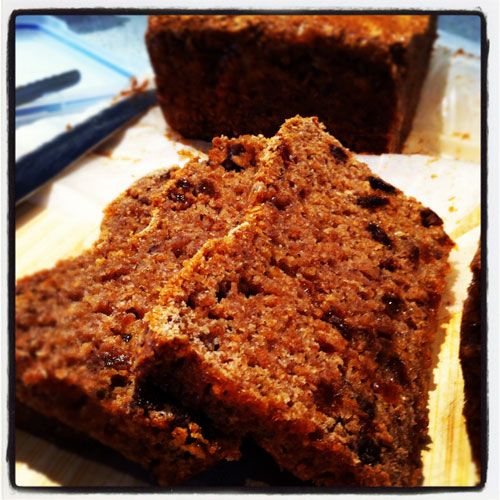 slices of banana bread sitting on top of a cutting board