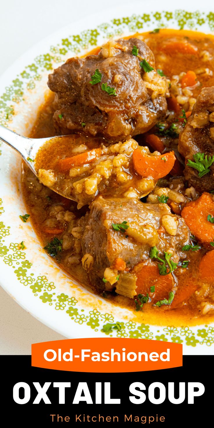 an old fashioned oxtail soup with carrots and parsley