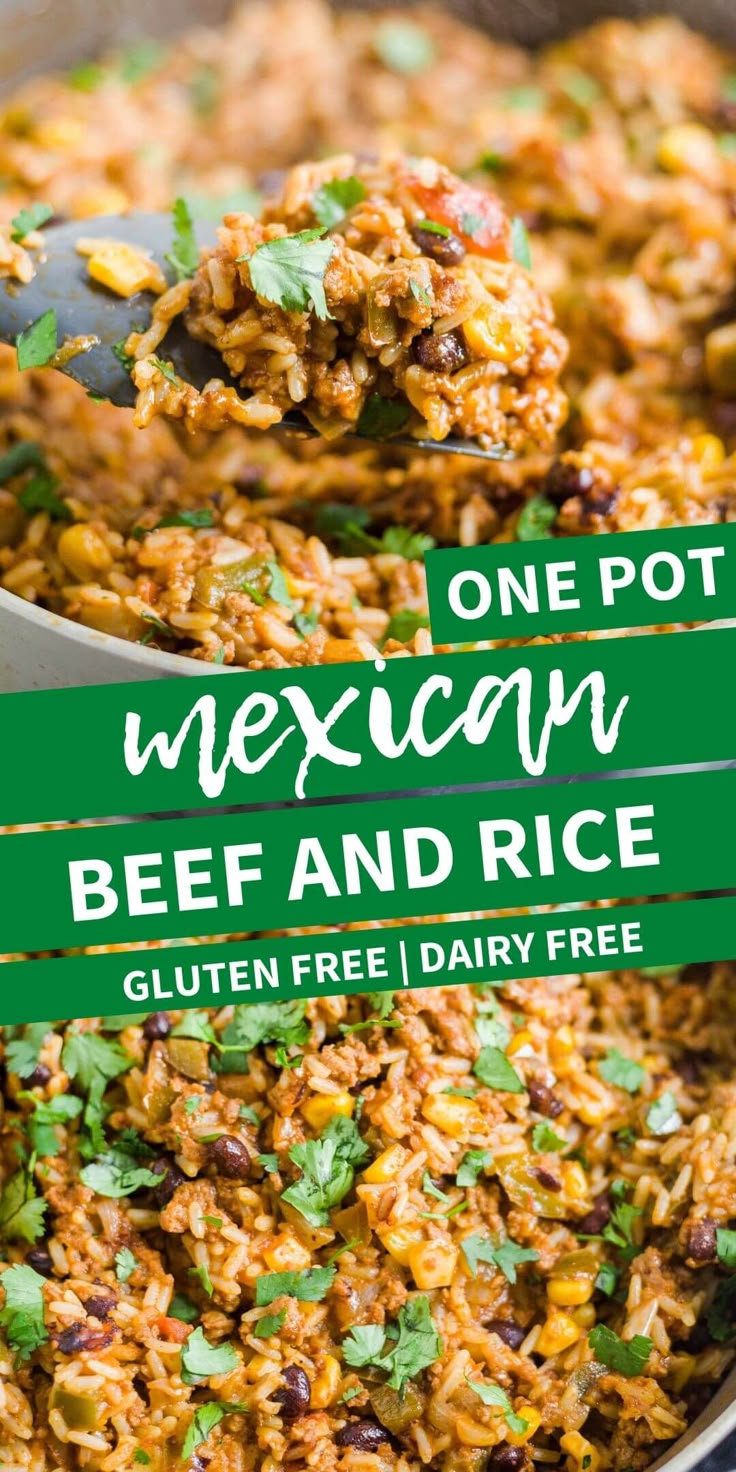 one pot mexican beef and rice recipe in a skillet