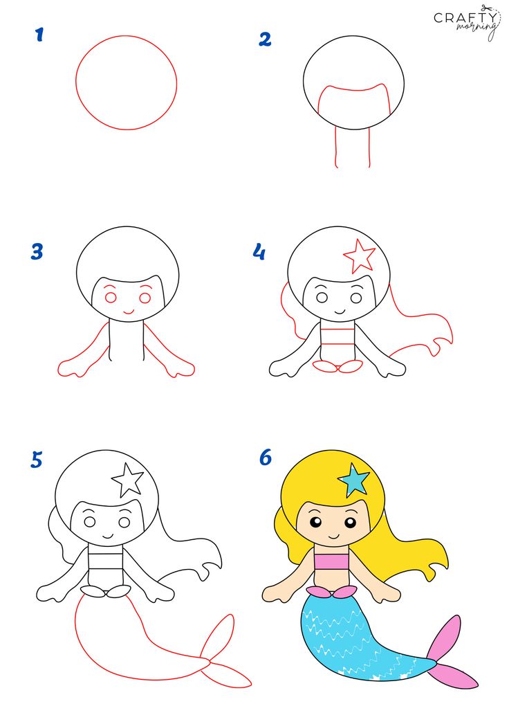 step by step drawing instructions for children to learn how to draw an octopus and mermaid