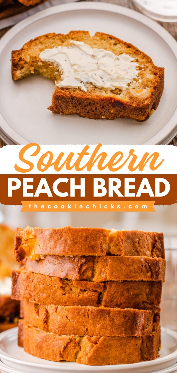 Here's an easy summer breakfast if you're wondering what to do with fresh peaches! It's also a great snack idea to enjoy midday. Moist and packed with flavor, this southern peach bread recipe will become your new favorite! Peach Loaf, Peach Bread Recipe, Easy Summer Breakfast, Baking Recipes Sweet, Peach Bread, Peach Dessert Recipes, Midday Snack, Summer Breakfast, Peach Desserts