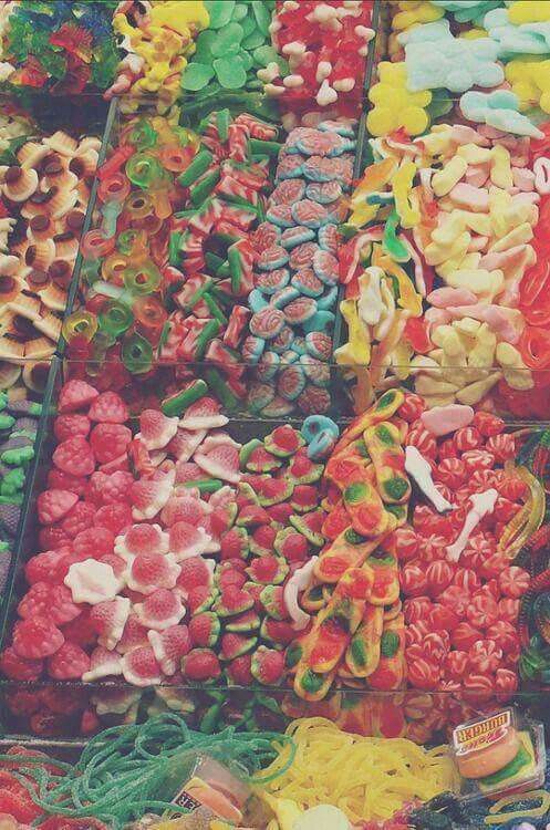 there are many different types of candies on display