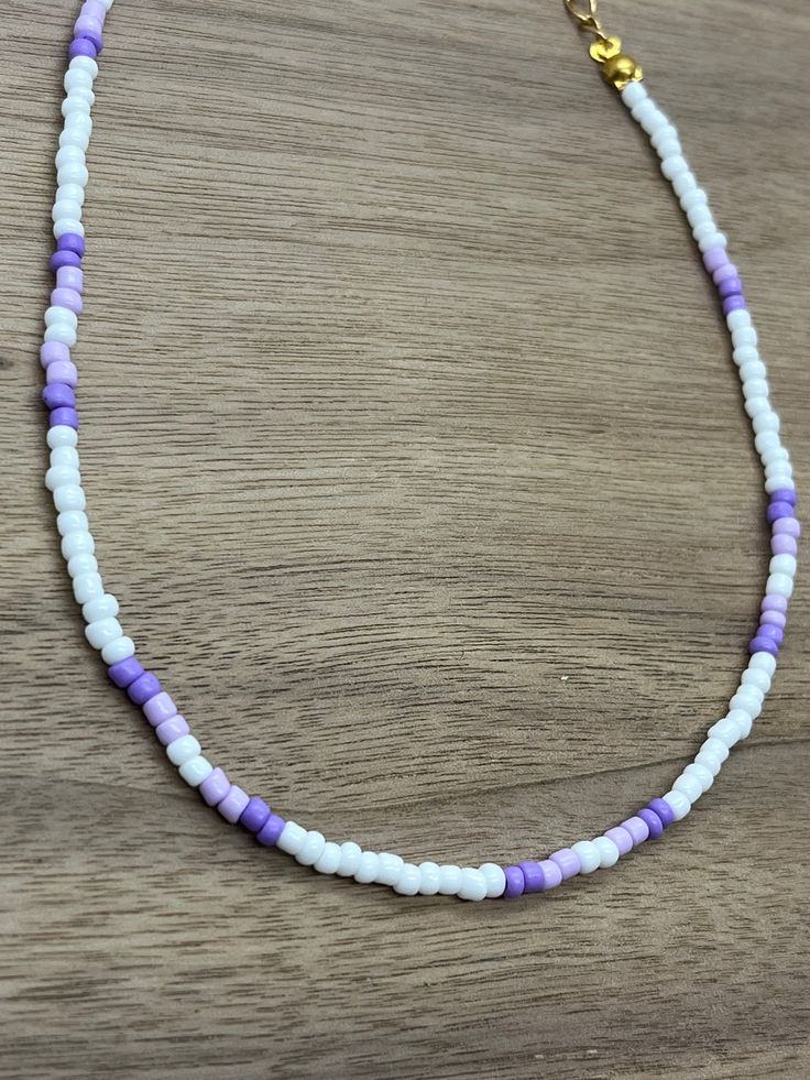 This is one of our shop's signature necklaces! I hope you love this as much as I do! Trendy Heishi Beads For Jewelry Making, Purple Beaded Necklace With Letter Beads As Gift, Trendy Handmade Heishi Beads Necklace, Casual Heishi Bead Necklaces, Casual Beaded Necklaces With Letter Beads As A Gift, Trendy Everyday Necklaces With Heart Beads, Purple Necklaces With Heart-shaped Beads, Casual Beaded Necklace With Letter Beads For Gift, Everyday Trendy Heart Bead Necklaces