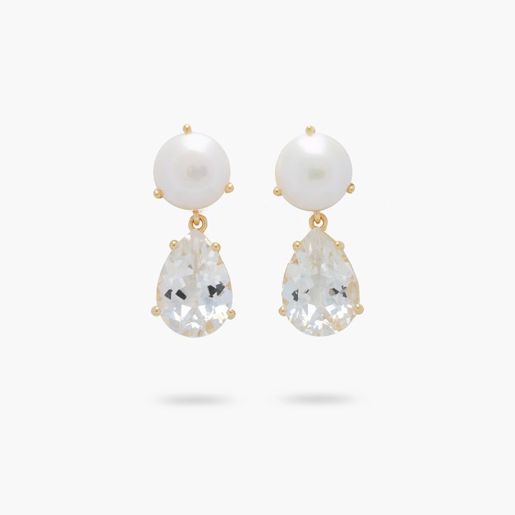 Amare Wear Freshwater Pearl and White Topaz Statement Earring Timeless Glamour, Statement Earring, Topaz Stone, White Topaz, Gold Vermeil, Statement Earrings, Fresh Water, Freshwater Pearls, Biodegradable Products