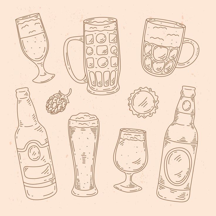 a set of different types of beer glasses and mugs with various drinks in them