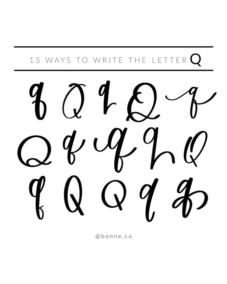 the letter q is written in cursive writing with black ink on a white background