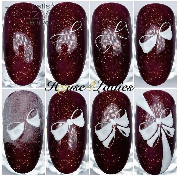 Bows Nails Design, Christmas Bow Nail Art, Bow Design Nails, Beginner Nail Designs, Nail Noel, Bow Nail Designs, Xmas Nail Designs, Nail Art Noel, Bow Nail Art