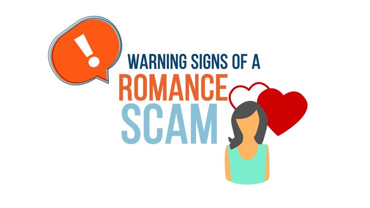 a woman holding a heart with the words warning signs of a romance scam