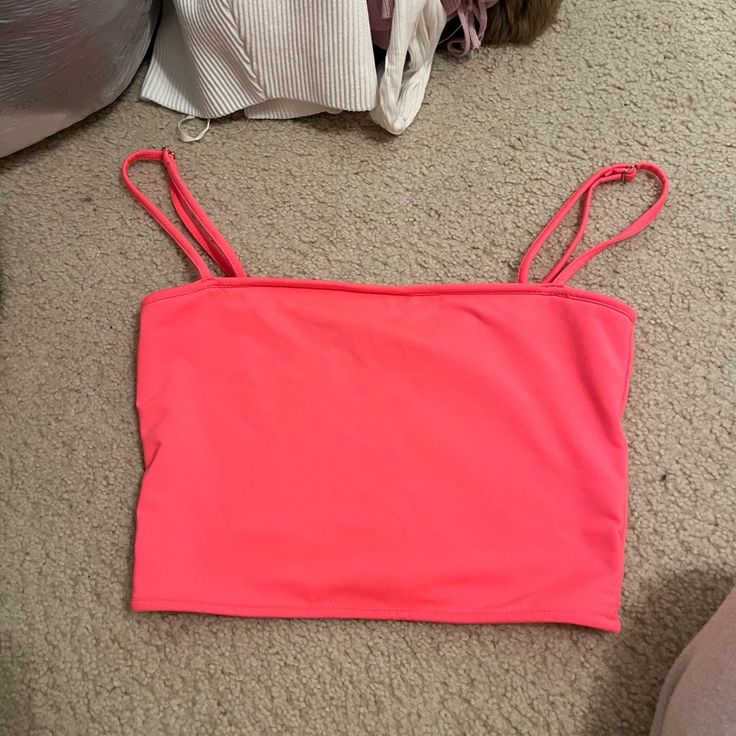 Brand New And Never Worn Pink Stretch Tank Top For Summer, Casual Pink Crop Top For Beach Season, Pink Stretch Summer Tank Top, Trendy Pink Crop Top For Beach, Fitted Pink Tank Top For Beach Season, Cheap Orange Crop Top For The Beach, Trendy Pink Tank Top For Beach Season, Pink Fitted Tank Top For Beach Season, Cheap Orange Crop Top