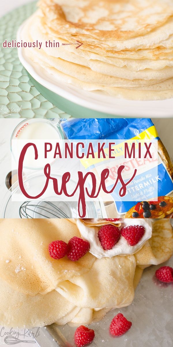 pancake mix crepes on a plate with raspberries