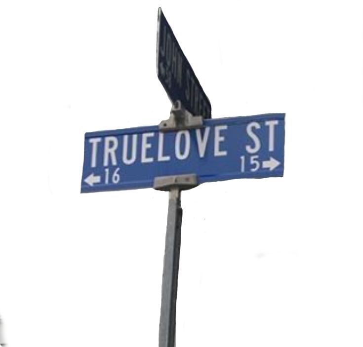 two blue street signs on top of a metal pole in front of a white sky