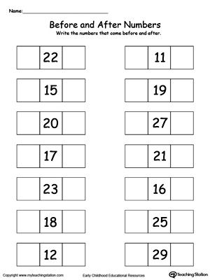 the before and after numbers worksheet for students to practice their number identification skills