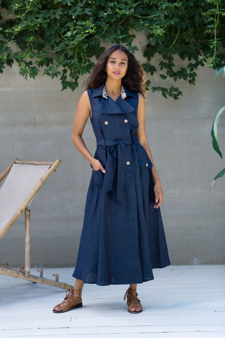 Explore more linen plain clothes https://etsy.me/31akCv3 Belted button down dress with pockets and belt crafted from 100% linen. Beautiful sleeveless sundress for vocation and days off. Tiered linen boho dress full length Description: Textile - 100%linen. Navy Length- 130 cm / 51 inch Buttons Pockets Belt Skater skirt Please feel free to ask any questions Available for any custom changes :) Welcome to the Artist's Space :) Click to see more bohemian clothing https://etsy.me/3fn9Oir Thank you for Chic Linen Shirt Dress For Summer, A-line Linen Dress For Casual Summer Days, Casual Belted Dress With Buttons For Summer, Casual Summer Belted Dress With Buttons, Summer Linen Midi Shirt Dress, Sleeveless Summer Shirt Dress With Pockets, Summer Belted Dress With Buttons For Daywear, Summer Belted Dress For Day Out, Linen Midi Shirt Dress For Vacation