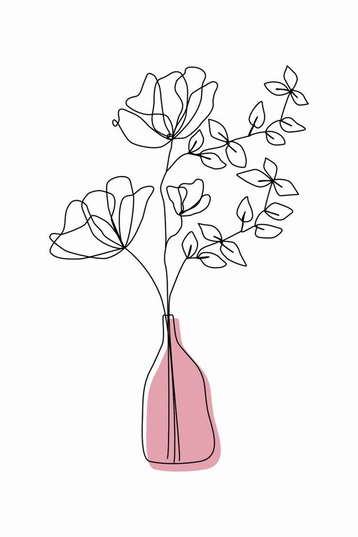 a pink vase with some flowers in it