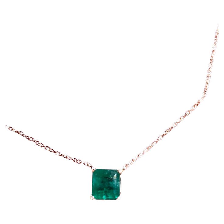 Stunning drop solitaire Colombian natural emerald pendant necklace features an emerald l cut, medium green natural Colombian emerald weighing 1.15 carats. Set in 18K Yellow Gold setting and fixed to an 18 Inches long, gold chain. Very style good for everyday wear! Luxury Emerald Square Pendant Necklace, Luxury Emerald Necklace With Prong Setting, Green Emerald Diamond Necklace For May Birthstone, Emerald Pendant Necklace With Diamond Cut, Luxury Green Necklace With Prong Setting, Emerald Cut Green Diamond Gemstone Necklace, Emerald Cut Green Diamond Necklace, Formal Emerald Square Pendant Necklace, Luxury Emerald-cut Emerald Necklace