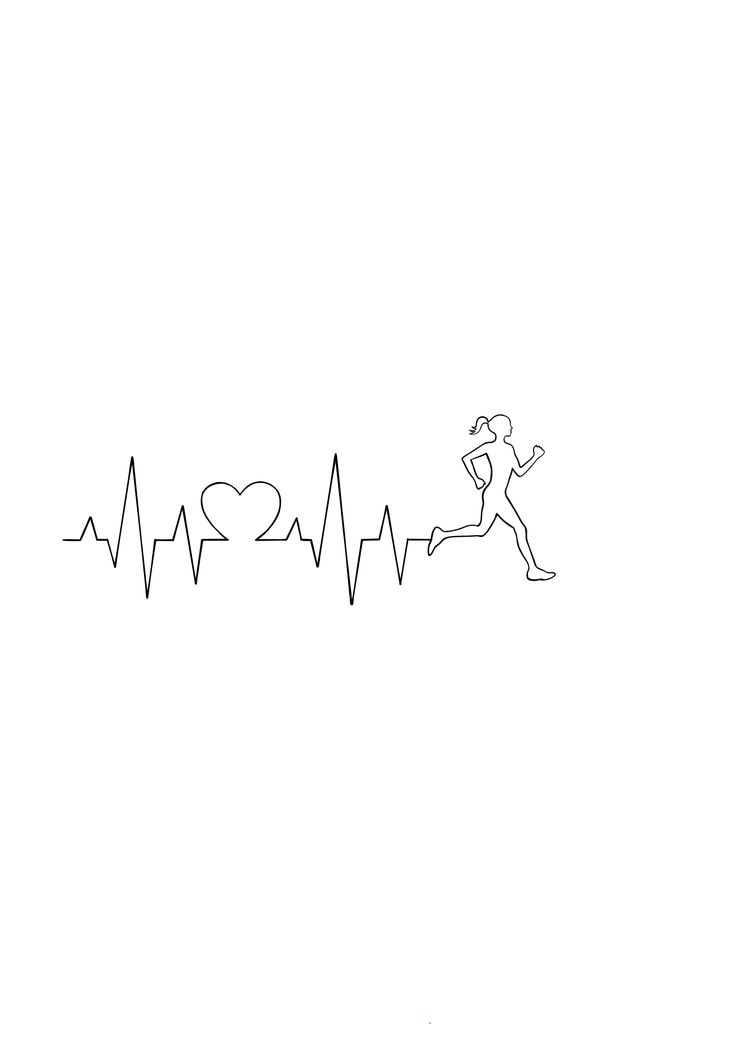 a line drawing of a person running on a treadmill with the heartbeat in the background