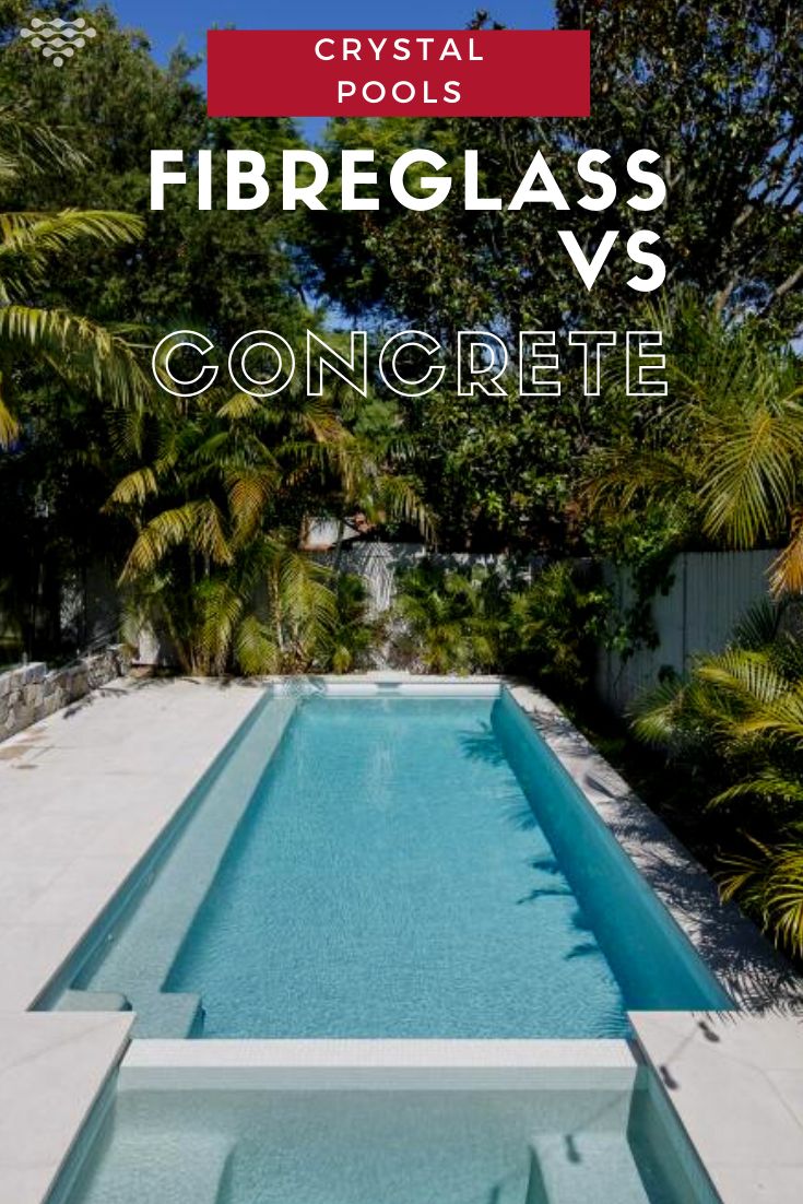 a swimming pool surrounded by palm trees with the words crystal pools fireglass vs concrete