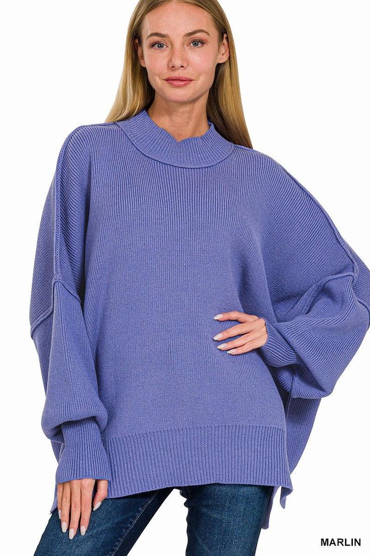 This oversized knit sweater is a fall and winter dream! With cozy ribbed material, exposed seams, and long length, she's ideal for styling up with skinnies and booties, or dressing down at home with leggings and fuzzy slippers! 56% Cotton 38% Acrylic 6% Nylon SIZING: Model is 5'4" wears a size 5 and is modeling the size S/M S/M 4-8 L/XL 10-14 X-Large 16-18 MEASUREMENTS: SIZE BUST SLEEVE FRONT RISE Small 64" 31" 28" Medium 66" 31.5" 28.5" Large 68" 32" 29" X-Large 70" 32.5" 29.5" **measurements may vary by 1/2" Ships from Utah within 1-3 business days of order being placed. Limited stock based on vendor availability. Trendy Funnel Neck Sweater In Soft Knit, Trendy Funnel Neck Soft Knit Sweater, Slouchy Sweater With Ribbed Cuffs For Fall, Slouchy Ribbed Sweater For Fall, Stretch Cozy Turtleneck Sweater, Oversized Turtleneck Sweater For Fall, Cozy Turtleneck Sweater With Stretch, Stretch Soft Knit Funnel Neck Sweater, Cozy Stretch Turtleneck Sweater