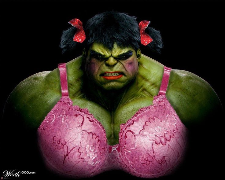 a woman in pink bras with an evil look on her face