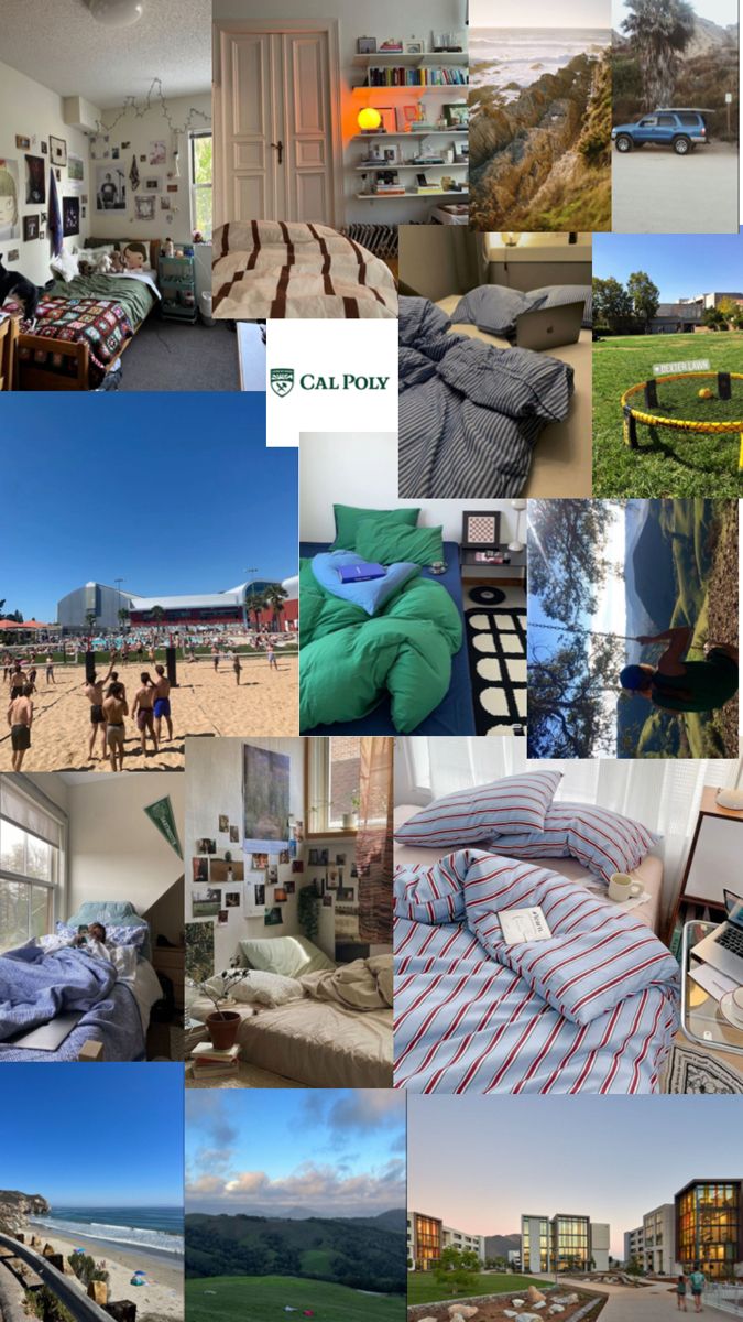 collage of various pictures with people and cars in the background, including bedspreads