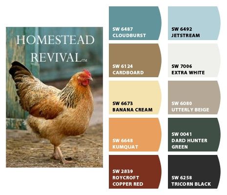 the color scheme for this chicken is brown, blue, and white with words that read homestead revival