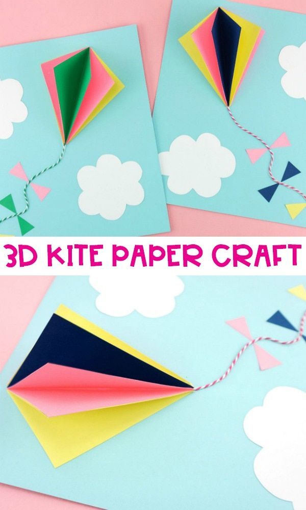 three kite paper crafts with the text, 3d kite paper craft